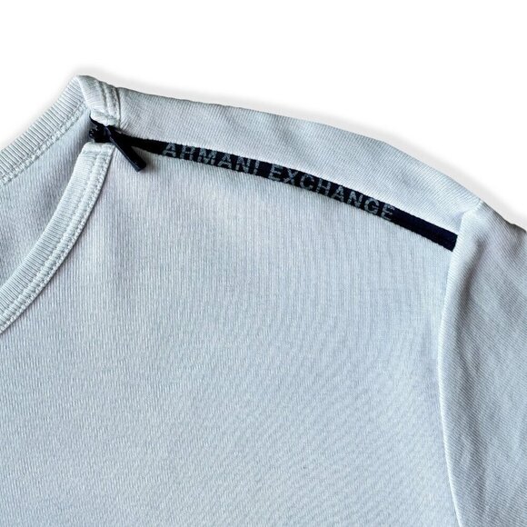 Vintage 2000s Armani Exchange Blue-Grey Pima Cotton T-Shirt with Zipper Detail - Picture 3 of 5